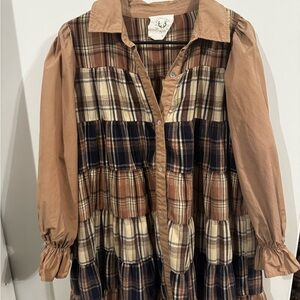 Plaid Tiered Dress with Puff Sleeves